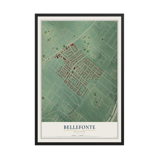 Map of Bellefonte, Delaware, 12 x 18 inch print in a black wood frame