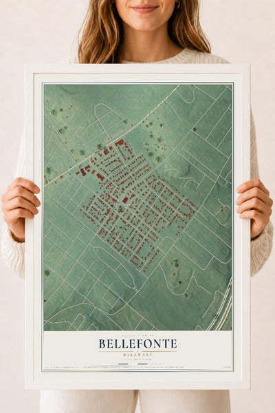 Map of Bellefonte, Delaware, 18 x 24 inch print in a white wood frame