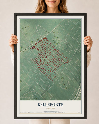Map of Bellefonte, Delaware, 24 x 36 inch print in a black wood frame