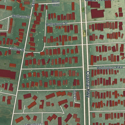 Close-up of the map of Bethany Beach, Delaware print showing street and building detail