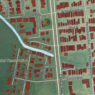 Second close-up of the map of Bethany Beach, Delaware print showing more streets and buildings