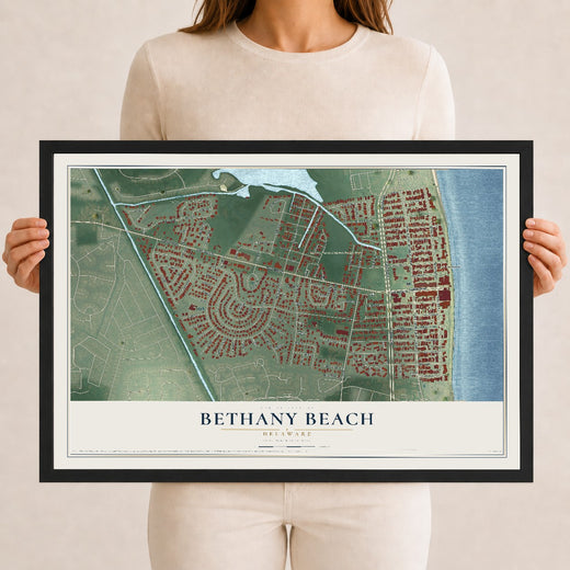 Map of Bethany Beach, Delaware, 12 x 18 inch print in a black wood frame