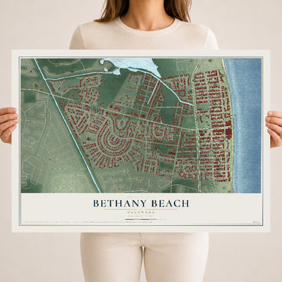 Map of Bethany Beach, Delaware, 18 x 24 inch unframed archival matte print