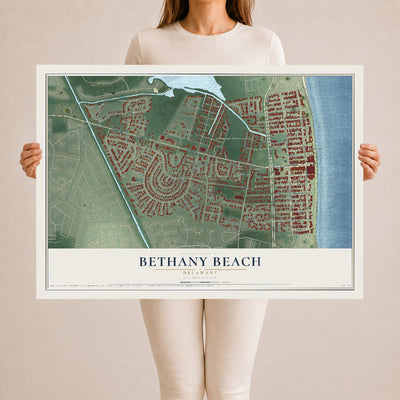 Map of Bethany Beach, Delaware, 24 x 36 inch unframed archival matte print
