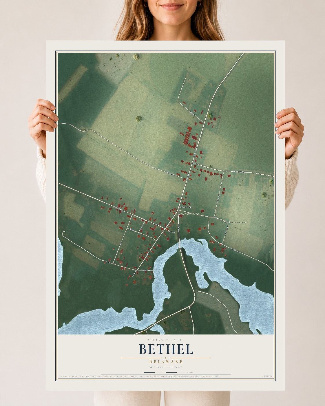 Map of Bethel, Delaware, 24 x 36 inch unframed archival matte print