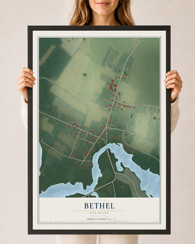 Map of Bethel, Delaware, 24 x 36 inch print in a black wood frame