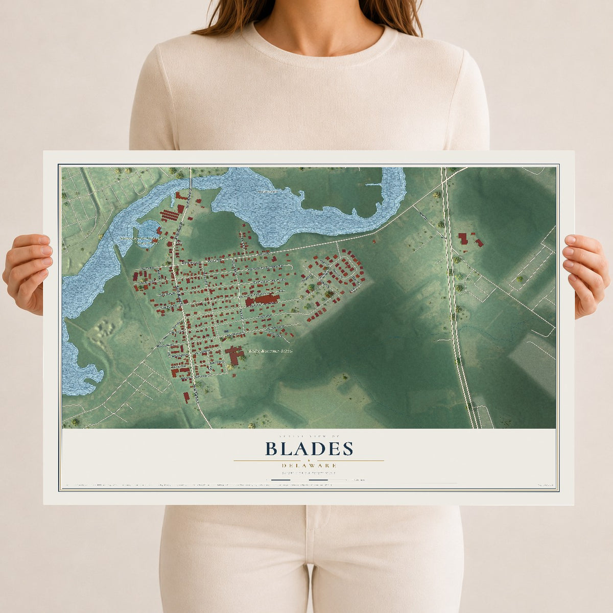 Map of Blades, Delaware, 12 x 18 inch unframed archival matte print