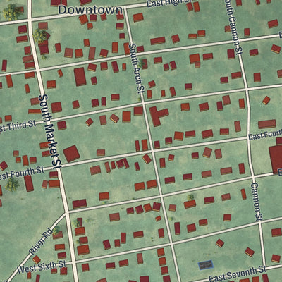 Close-up of the map of Blades, Delaware print showing street and building detail