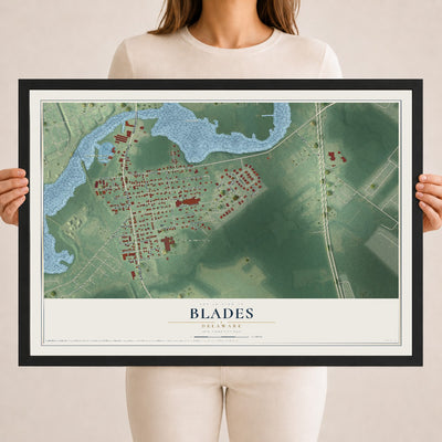 Map of Blades, Delaware, 18 x 24 inch print in a black wood frame