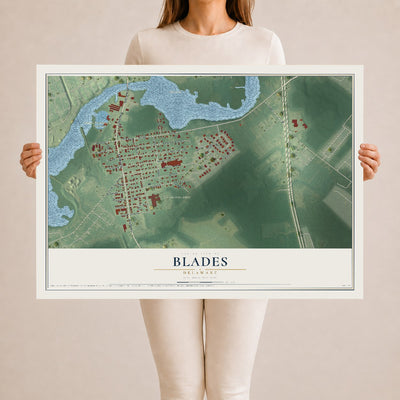 Map of Blades, Delaware, 24 x 36 inch unframed archival matte print