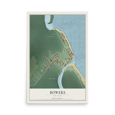 Map of Bowers, Delaware, 12 x 18 inch unframed archival matte print