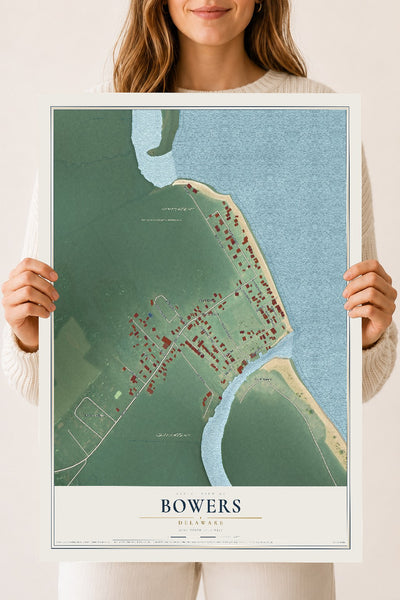 Map of Bowers, Delaware, 18 x 24 inch unframed archival matte print