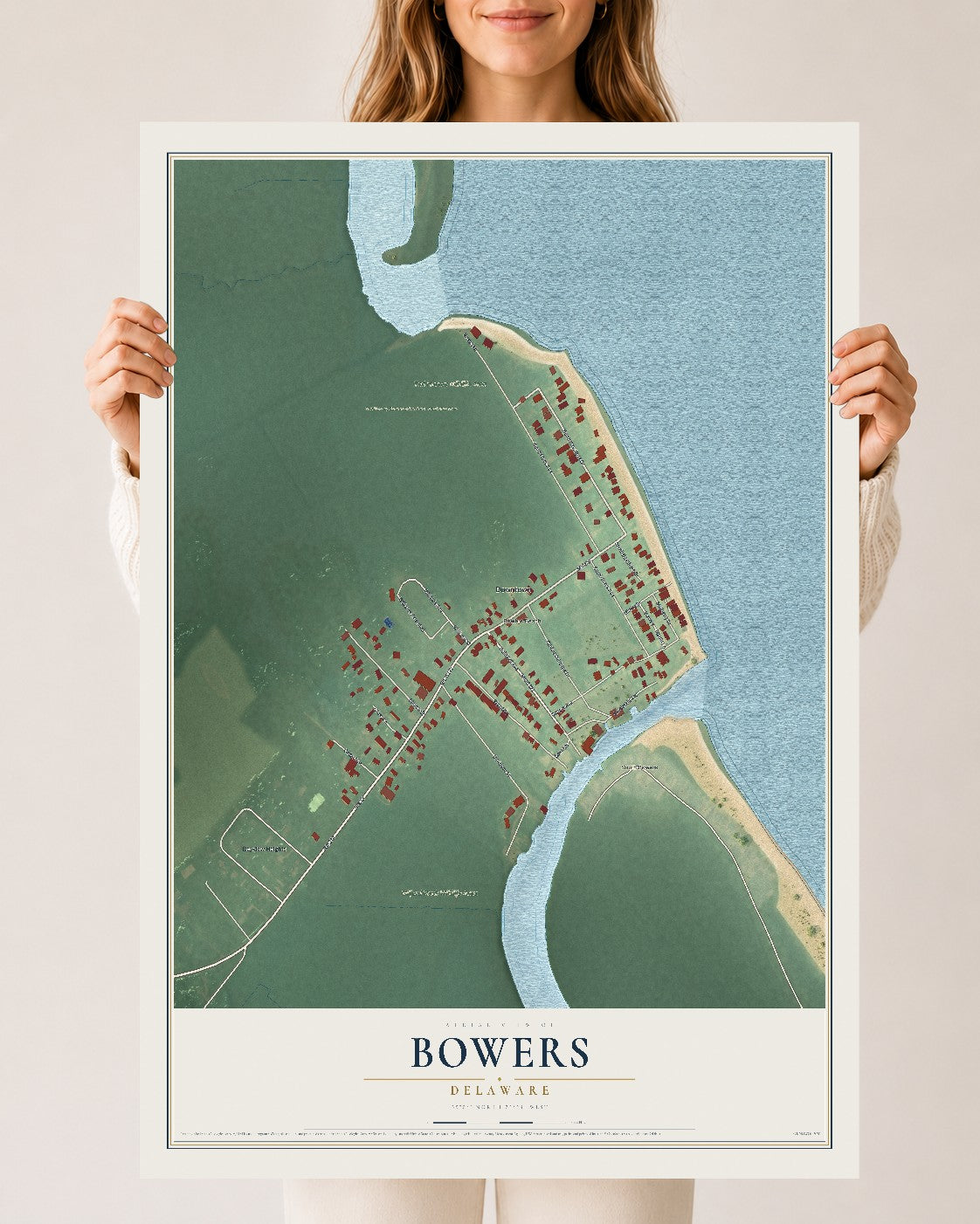 Map of Bowers, Delaware, 24 x 36 inch unframed archival matte print