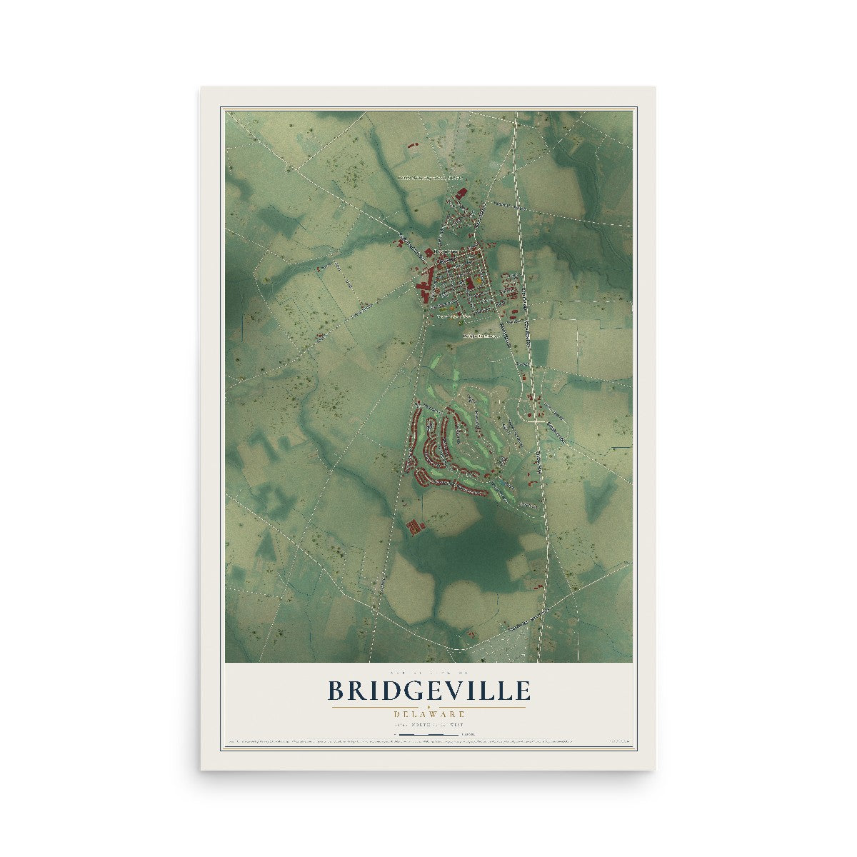 Map of Bridgeville, Delaware, 12 x 18 inch unframed archival matte print