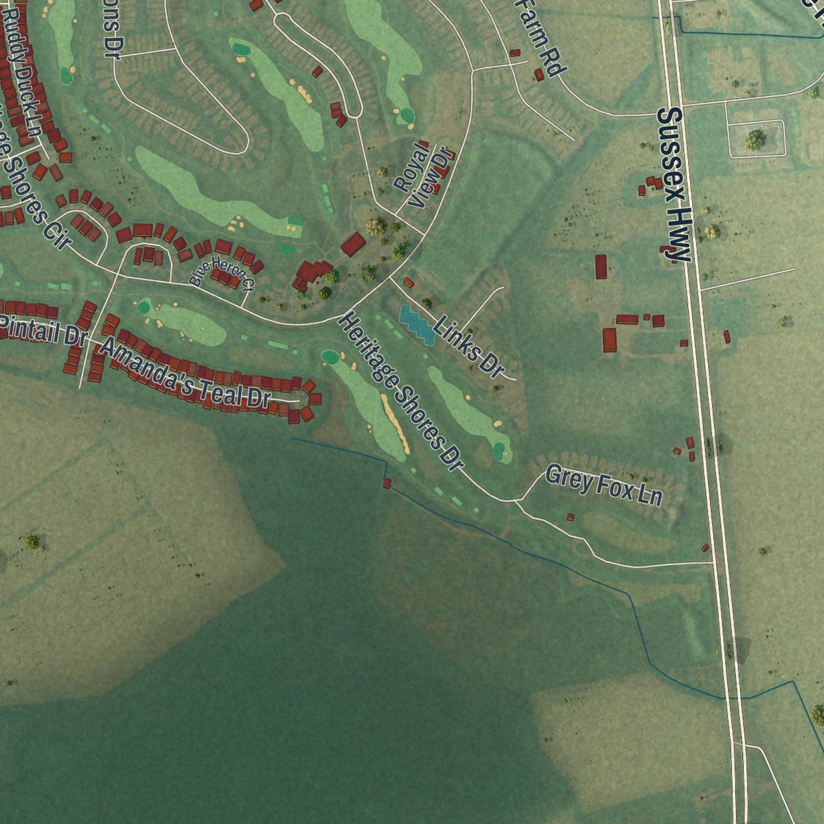 Second close-up of the map of Bridgeville, Delaware print showing more streets and buildings
