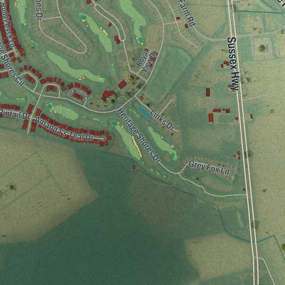 Second close-up of the map of Bridgeville, Delaware print showing more streets and buildings