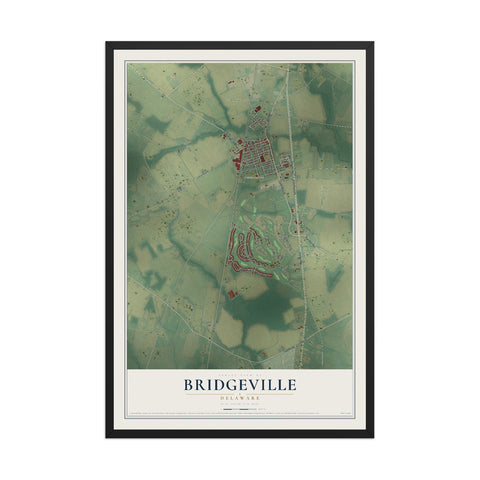 Map of Bridgeville, Delaware, 12 x 18 inch print in a black wood frame