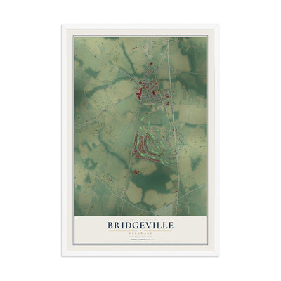 Map of Bridgeville, Delaware, 12 x 18 inch print in a white wood frame