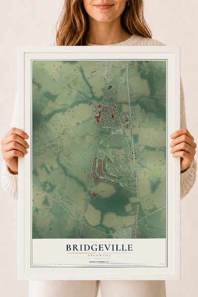Map of Bridgeville, Delaware, 18 x 24 inch print in a white wood frame