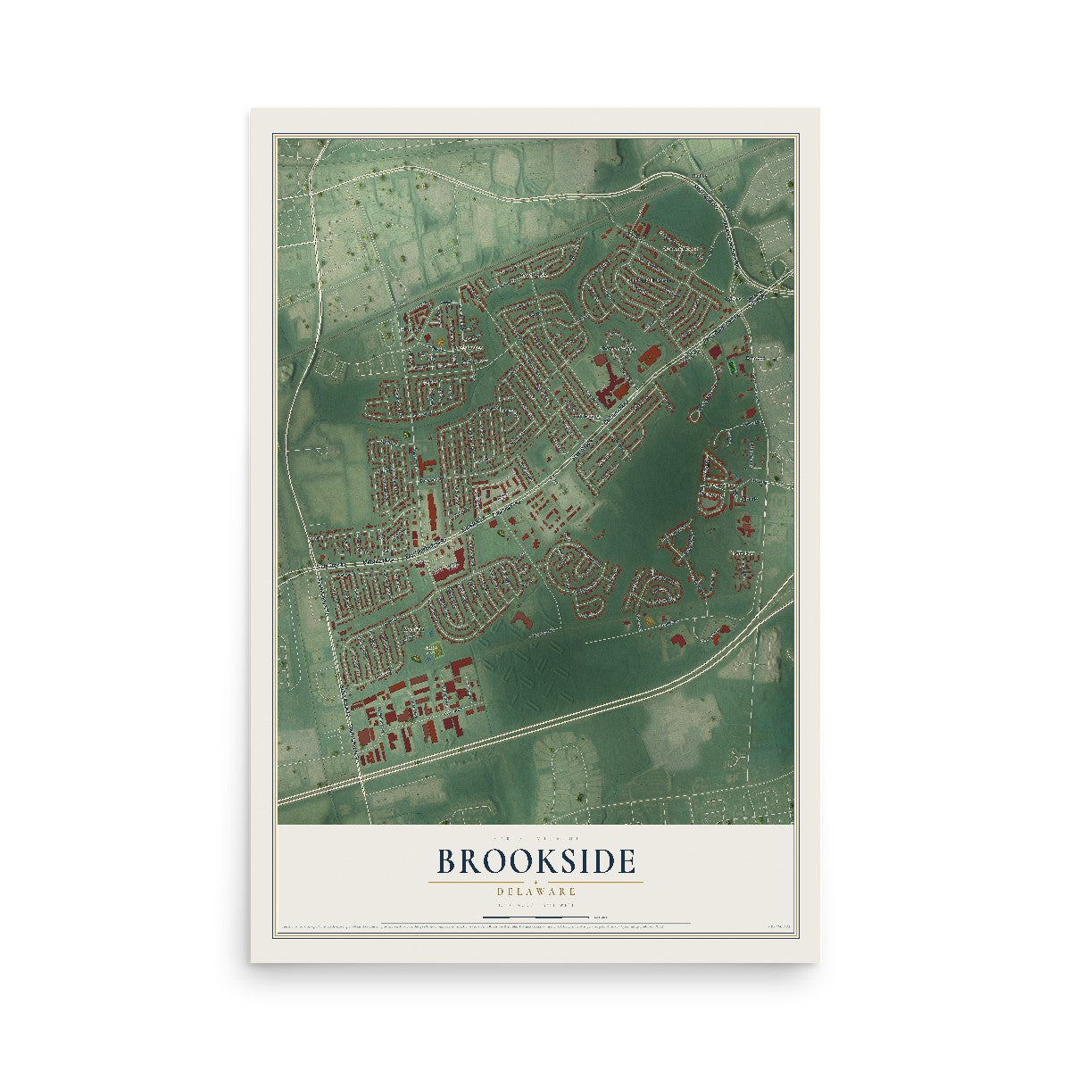 Map of Brookside, Delaware, 12 x 18 inch unframed archival matte print