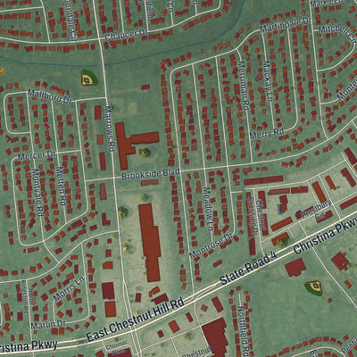 Close-up of the map of Brookside, Delaware print showing street and building detail