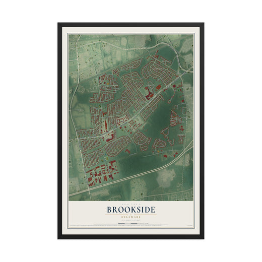 Map of Brookside, Delaware, 12 x 18 inch print in a black wood frame