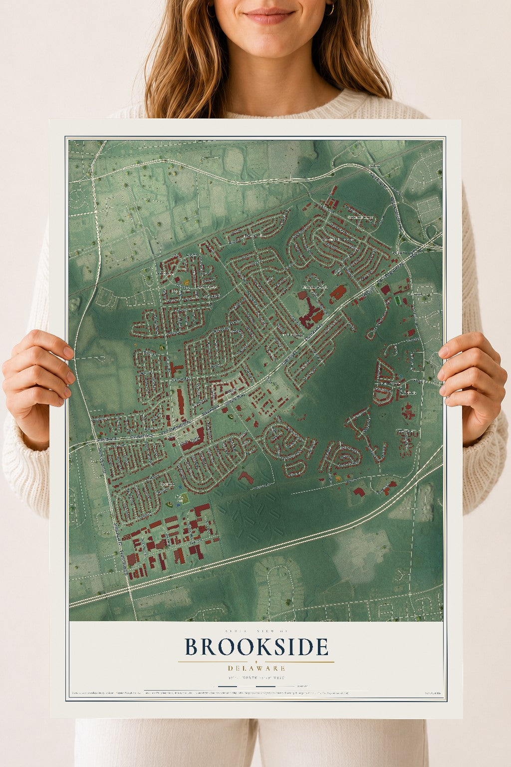 Map of Brookside, Delaware, 18 x 24 inch unframed archival matte print
