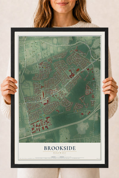 Map of Brookside, Delaware, 18 x 24 inch print in a black wood frame