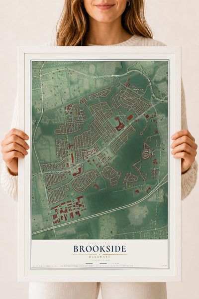 Map of Brookside, Delaware, 18 x 24 inch print in a white wood frame