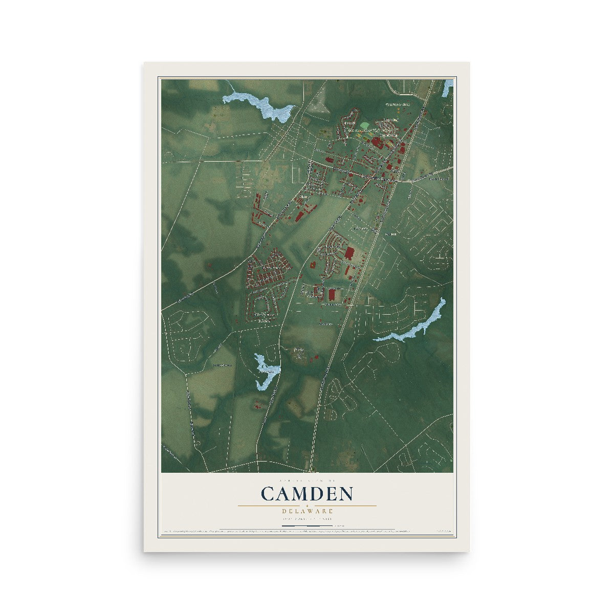 Map of Camden, Delaware, 12 x 18 inch unframed archival matte print