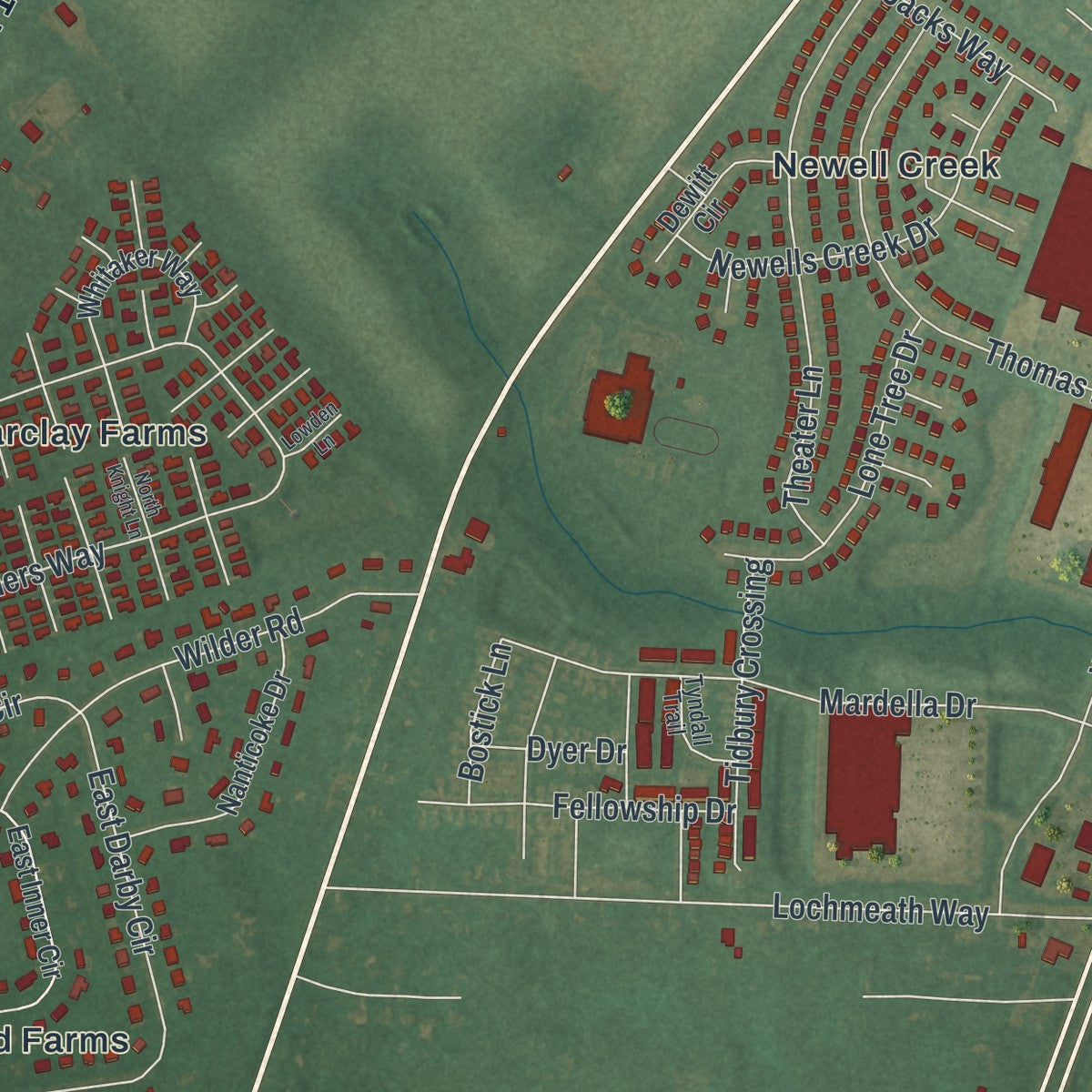 Close-up of the map of Camden, Delaware print showing street and building detail