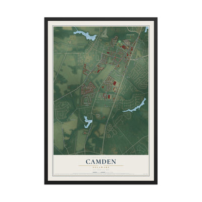 Map of Camden, Delaware, 12 x 18 inch print in a black wood frame