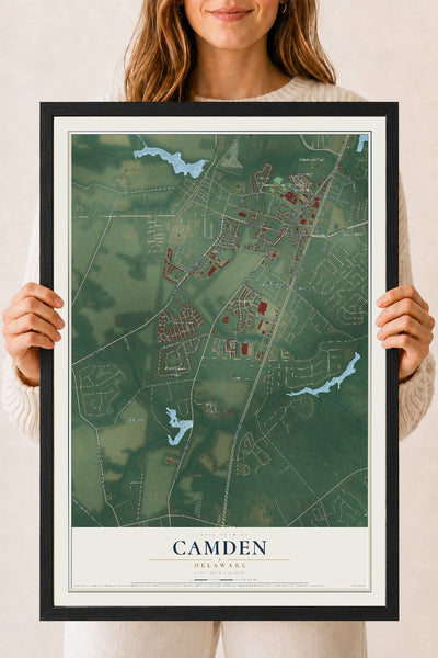 Map of Camden, Delaware, 18 x 24 inch print in a black wood frame