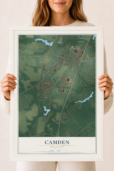 Map of Camden, Delaware, 18 x 24 inch print in a white wood frame