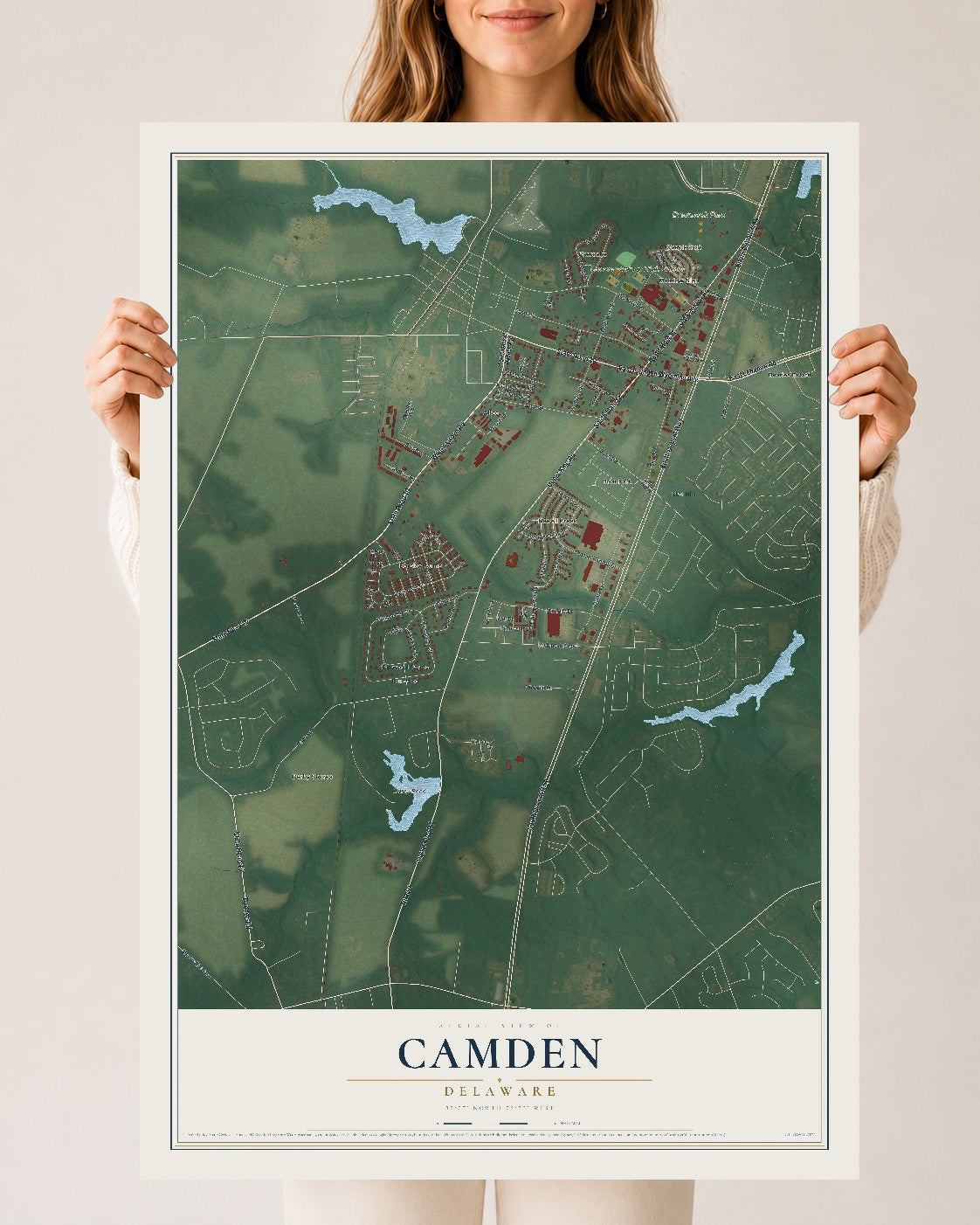 Map of Camden, Delaware, 24 x 36 inch unframed archival matte print
