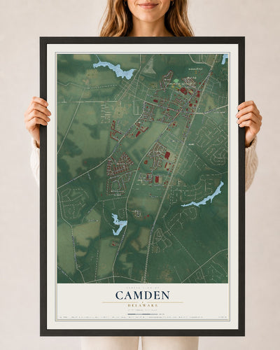 Map of Camden, Delaware, 24 x 36 inch print in a black wood frame