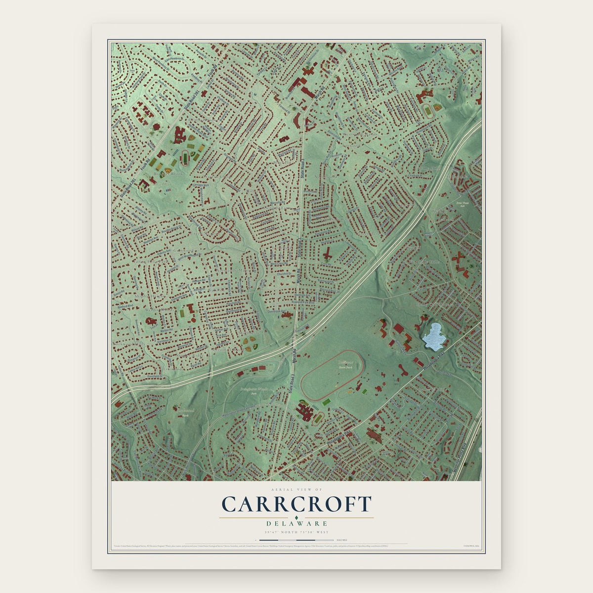 Carrcroft, Delaware map print, the full design