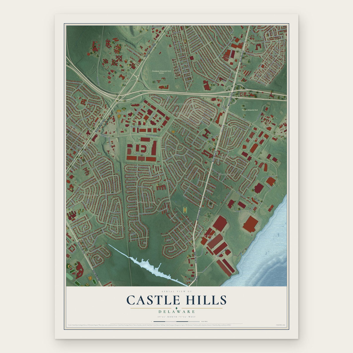 Castle Hills, Delaware map print, the full design