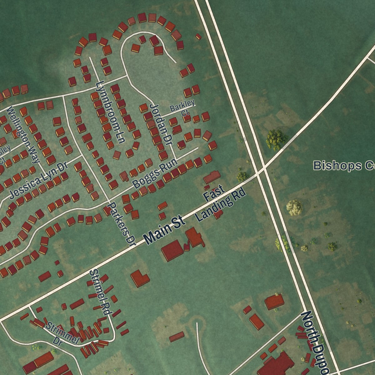 Second close-up of the map of Cheswold, Delaware print showing more streets and buildings