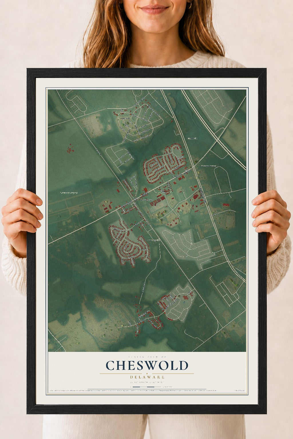 Map of Cheswold, Delaware, 18 x 24 inch print in a black wood frame