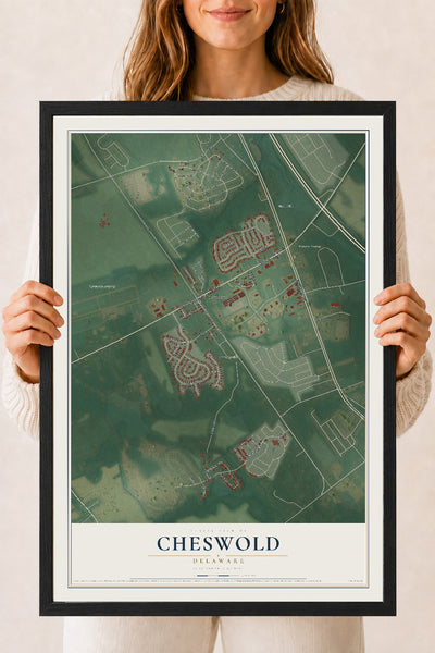 Map of Cheswold, Delaware, 18 x 24 inch print in a black wood frame