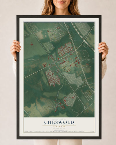 Map of Cheswold, Delaware, 24 x 36 inch print in a black wood frame
