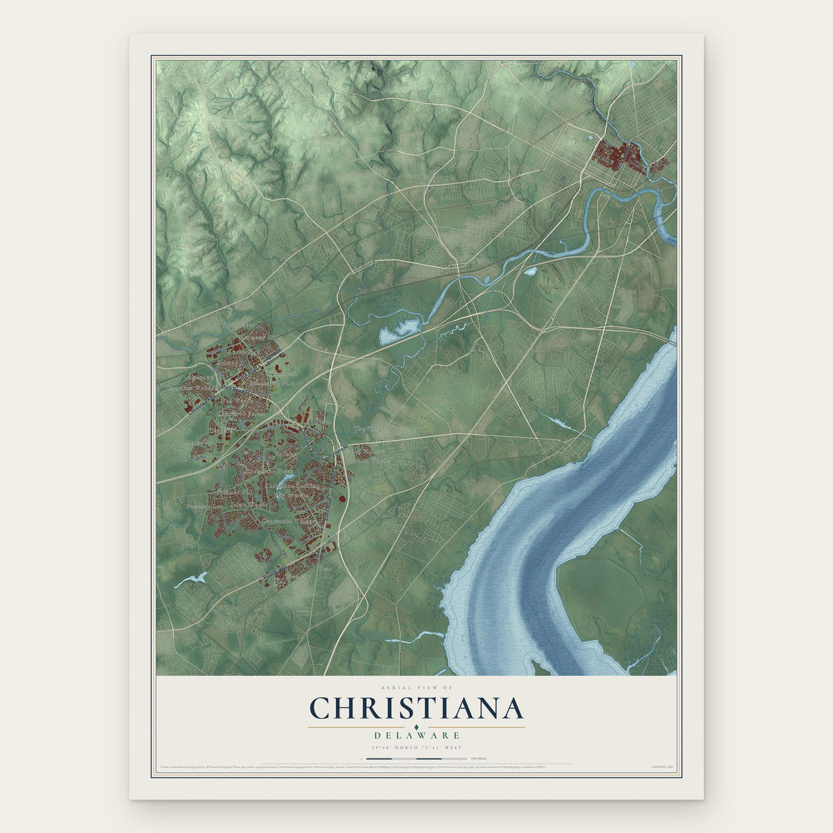 Christiana, Delaware map print, the full design
