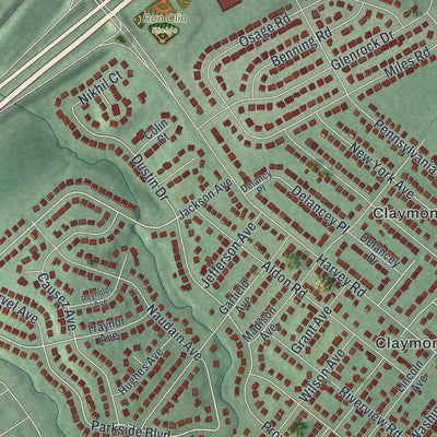 Close-up of the map of Claymont, Delaware print showing street and building detail