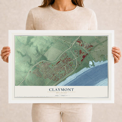 Map of Claymont, Delaware, 12 x 18 inch print in a white wood frame