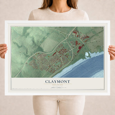 Map of Claymont, Delaware, 18 x 24 inch print in a white wood frame