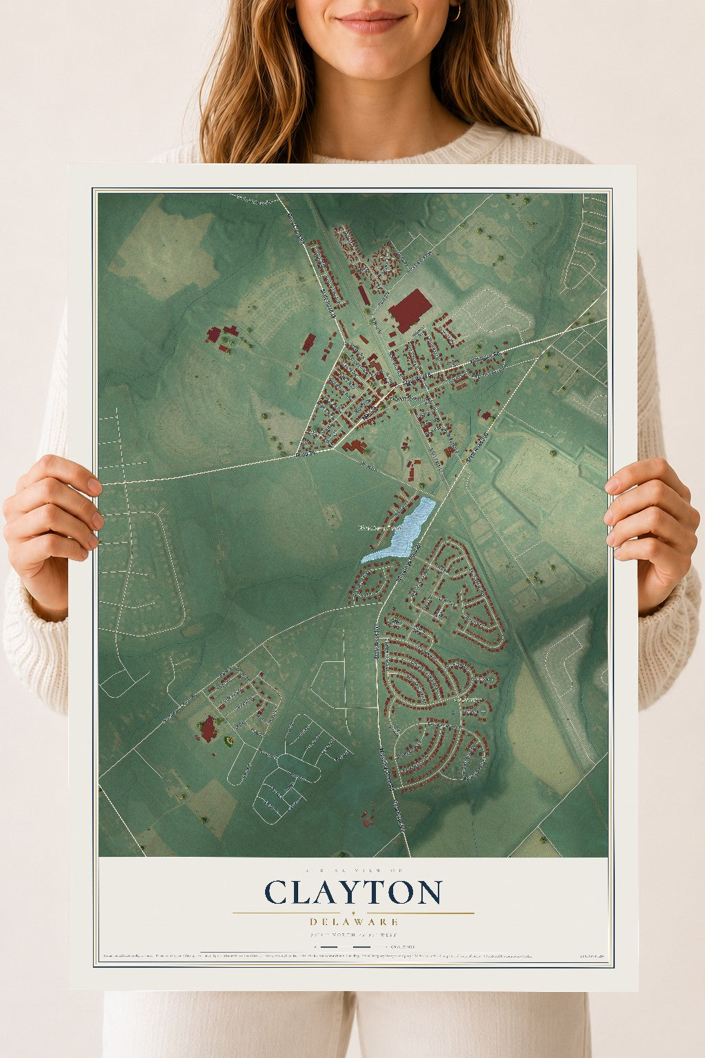Map of Clayton, Delaware, 18 x 24 inch unframed archival matte print