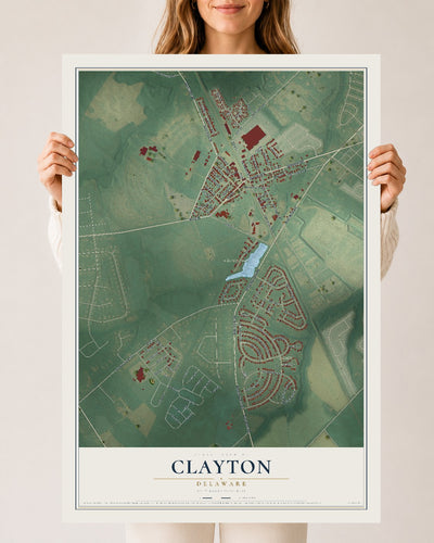Map of Clayton, Delaware, 24 x 36 inch unframed archival matte print