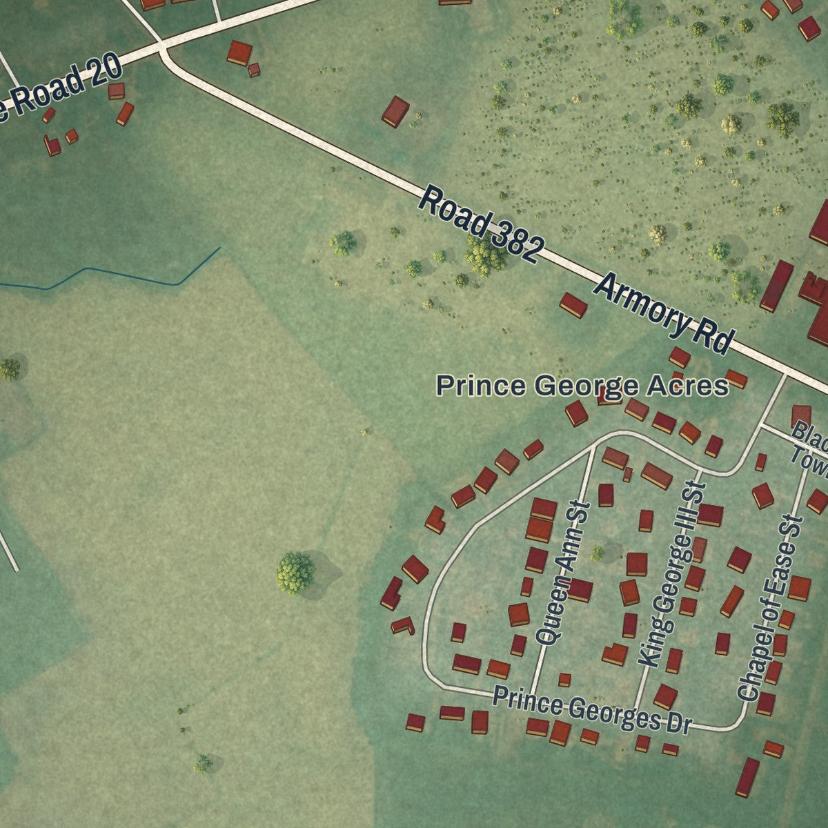 Second close-up of the map of Dagsboro, Delaware print showing more streets and buildings
