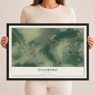 Map of Dagsboro, Delaware, 12 x 18 inch print in a black wood frame